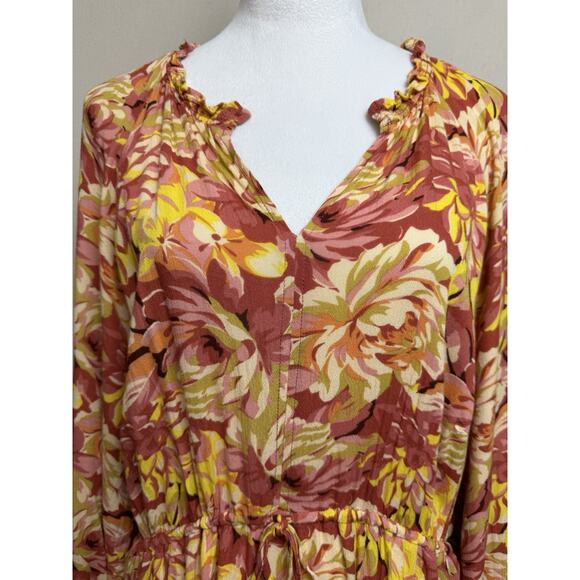 Torrid Plus SZ 4 Blouse Top Floral Ruffled V-Neck Long Sleeves Drawstring Waist - Picture 2 of 15
